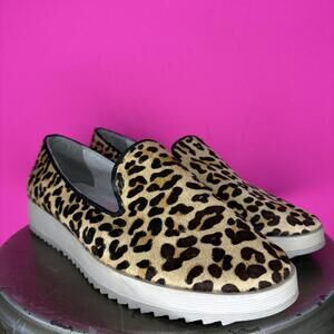 Andrew Stevens Zinnia Leopard Calf Hair Platform Loafer US 9
